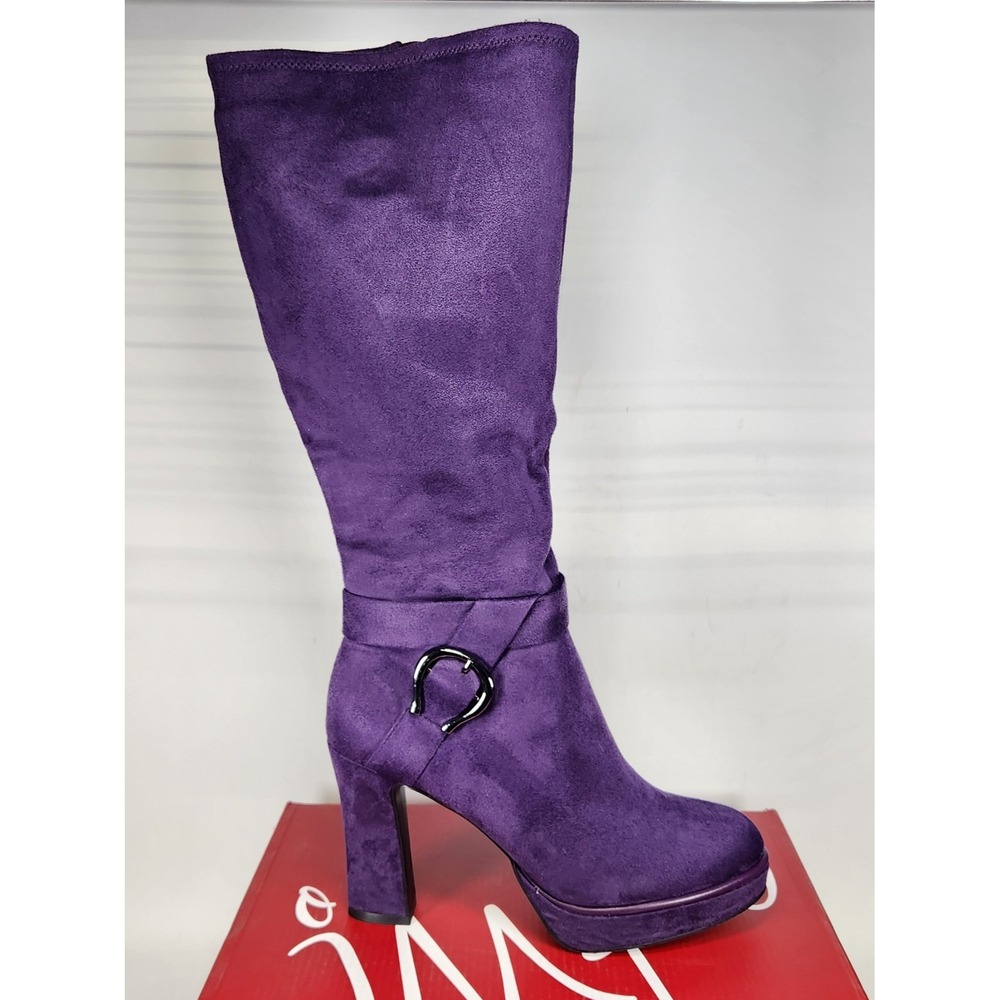 Impo Olinda Boots Women Size 8.5 Grape Eco Faux Suede Platform Block Heel Buckle